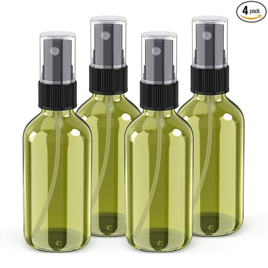 Wedama 2 oz Mini Glass Spray Bottles, Empty Small Spray Bottles with Funnel Dropper, Fine Mist for Hair, Travel, Plants, Cleaning Solutions and Skin Care (4 Pack Olive Green)
