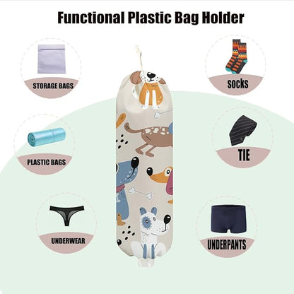 Dog Plastic Bag Holder, Bone Wall Mount Grocery Bag Holder for Plastic Bags, Reusable Grocery Bags Storage Dispenser for Home Kitchen Pantry Decor, Dog Lovers Gifts for Women Mom, 22.5x9 Inch