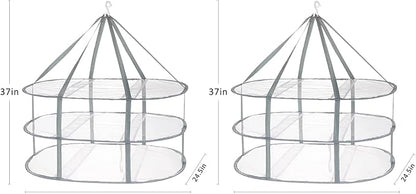 2 Pack 3-Tier Folding Mesh Clothes Hanging Dryer, Sweater Drying Rack, Large Laundry Drying Rack, Lay fold Flat Dry Hanger, Mesh Clothes Hanging Dryer - XL(3Tier)+XL(3Tier)