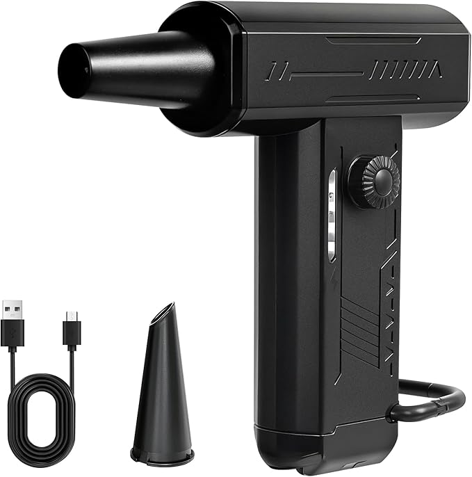 Compressed Air Duster, 4 Gear Adjustable180000RPM Super Power Electric Air Dusters Rechargeable Cordless Air Blower with LED Light for Keyboard, Car (Black)