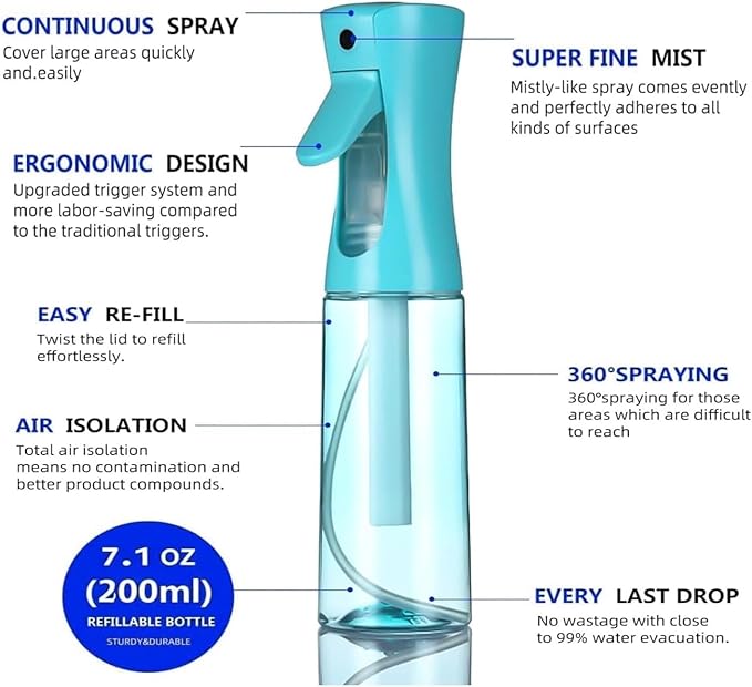Hair Brush Set with Continuous Spray Bottle，Slick Back Hair Brush Back Brushing, Combing, Slicking Hair (Blue)