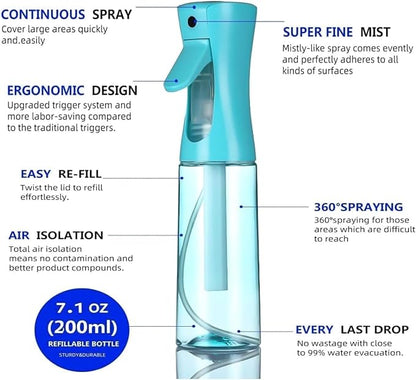 Hair Brush Set with Continuous Spray Bottle，Slick Back Hair Brush Back Brushing, Combing, Slicking Hair (Blue)