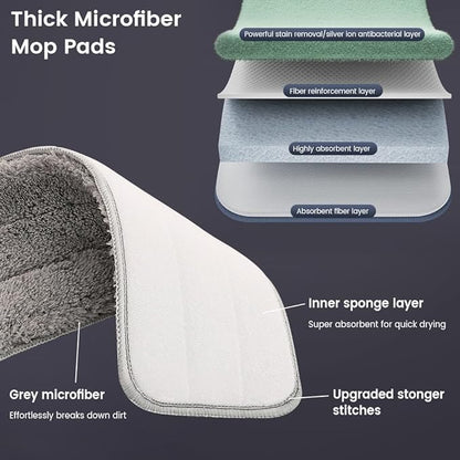 Mop and Bucket Set with Dirty Water Separation, Flat Mop System Auto-Separates Clean & Used Water, 50" Adjustable Handle, 4 Reusable Microfiber Pads for Home Floor Cleaning
