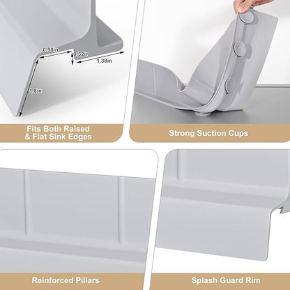 Sink Splash Guard, 18", Non-slip with Suction Cups, Stop Water Splash with High Rim, for Kitchen & Bathroom, Faucet & Countertop Protector, Easy Install, Dishwasher Safe