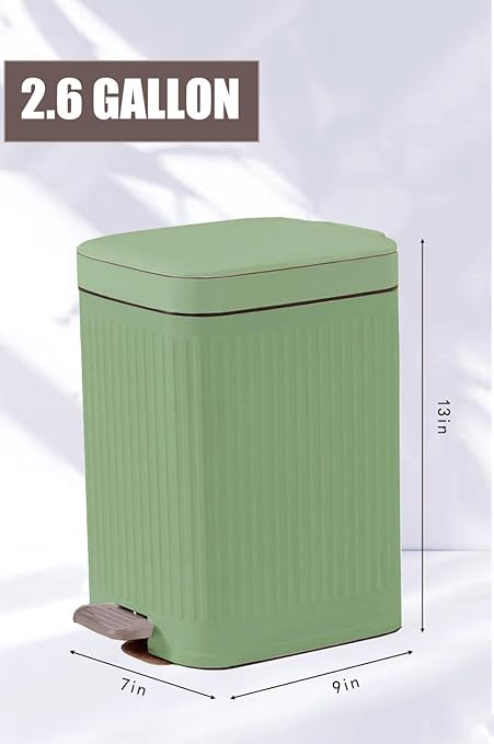 Feisco Small Trash Can with Lid,Small Bathroom Trash Can with Foot Pedal and Press Type Lid,Slim Step-On Trash Bin Wastebasket Garbage Can for Kitchen,Bathroom Office, Bedroom (Green, 2.6 Gallon)