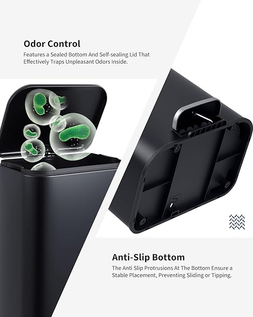 OUTLANE Bathroom Trash Can with Lid Soft Close, Step Pedal, 30 Liter / 8 Gallon Kitchen Trash Can,Stainless Steel Trash Bin for Bedroom, Office, Kitchen, Black