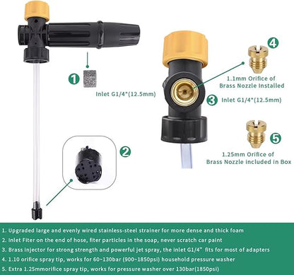 Electric Pressure Washer DIY Foam Cannon with 1/4” Quick Connector & Other 5 Adapters, Power Washer Adjustable Snow Foam Lance 0.6L Bottle, Jet Car Wash Soap Foam Nozzle, 500~2200PSI, 1.0~2.2GPM…