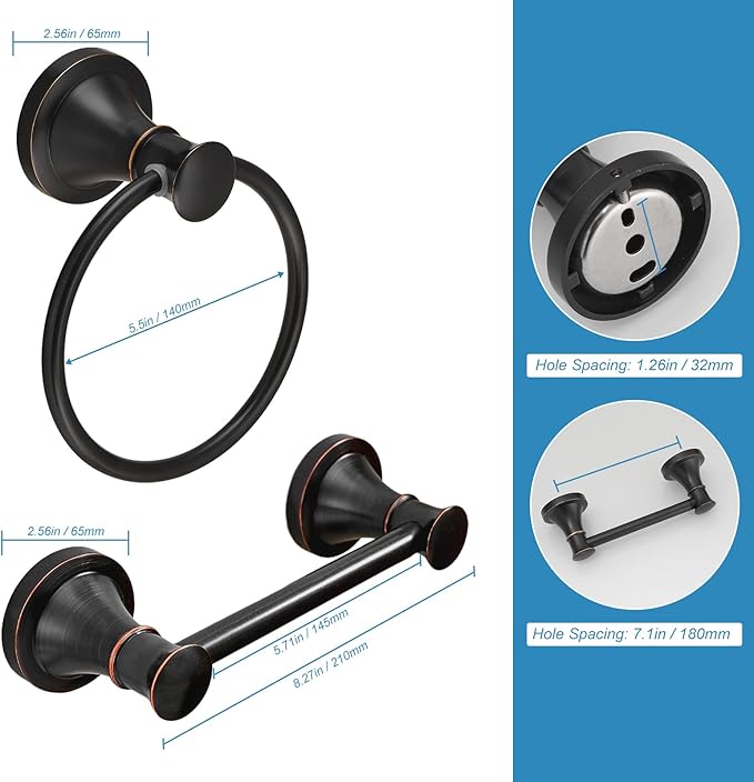 RUMOSE Toilet Paper Holder and Hand Towel Ring Oil Rubbed Bronze Wall Mount Bathroom Hardware Accessories 2 PCS Set Flexible Pivoting Toilet Tissue Roll Holder and Towel Hanger, Stainless Steel