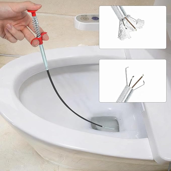(61 inch) Drain Snake, Drain Clog Remover Tools Cleaner for Toilet Sewer Shower Kitchen Bathroom Tub Clogged Drains Opener Tool, Flexible Grabber Claw Pick Up Reacher Gutter Cleaning