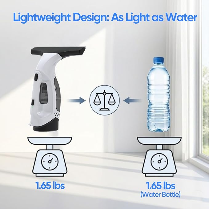 Window Vacuum Cleaner, Cordless Electric Window Cleaner with 2000Pa Streak-Free Suction, 30–40" Extension Pole, 11-Inch Squeegee Tool for High Windows, Shower Glass, Tiles & Mirrors