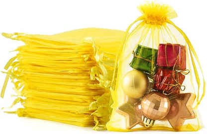 Meowoo 100PCS Organza Bags, 4x6in Small Mesh Bags Drawstring, Mesh Gift Bags Drawstring for Jewelry, Candy, Christmas, Sachets, Festivals, Bathroom Soaps, Makeup Organza, Wrapping Supplies(yellow)