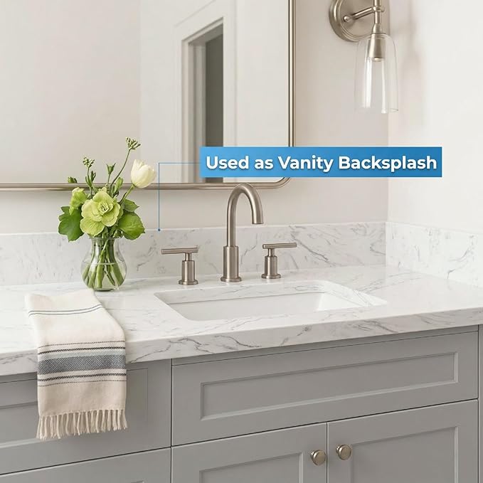 Bathroom Vanity Sink Backsplash/Sidesplash (Engineered Carrara Marble, 4" x 22")