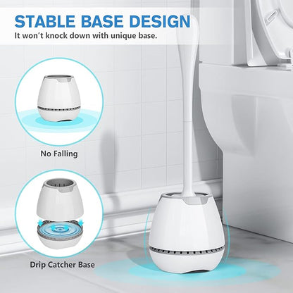 Toilet Brush 2 Pack, Toilet Bowl Brush with Ventilated Holder and Ergonomic Long Handle, Durable Bristles Toilet Scrubber Set for Bathroom Cleaning(White)