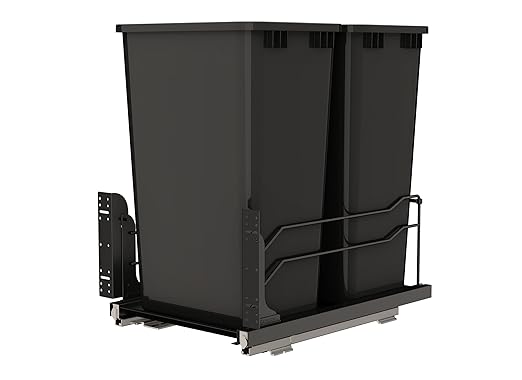 Rev-A-Shelf Double Pullout Trash Cans for Full Height Kitchen Cabinets 50 Quart 12.5 Gallon with Soft-Close Slides, 14.5" Min Opening, 53WC-2150SCDM-218