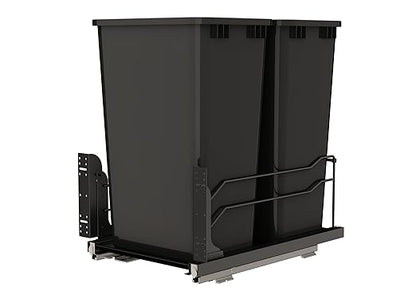Rev-A-Shelf Double Pullout Trash Cans for Full Height Kitchen Cabinets 50 Quart 12.5 Gallon with Soft-Close Slides, 14.5" Min Opening, 53WC-2150SCDM-218