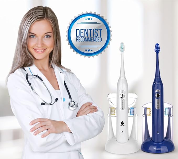 Pursonic S430 Power Rechargeable Sonic Toothbrush: 40,000 Strokes Per Minute, 12 Brush Head Replacements & Toothbrush Set Included - RED