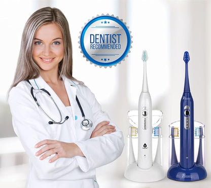 Pursonic S430 Power Rechargeable Sonic Toothbrush: 40,000 Strokes Per Minute, 12 Brush Head Replacements & Toothbrush Set Included - RED