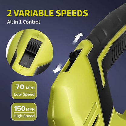 SEYVUM Leaf Blower, 20V Cordless Blower with 2 x 2.0Ah Battery, Electric Leaf Blowers for Lawn Care, 320 CFM 150 MPH Battery Powered Leaf Blower, for Patio, Garden Cleaning, Light Lemon Green