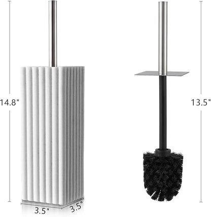 White Toilet Bowl Brush and Holder for Bathroom，Resin Toilet Brush and Holder Set with Stainless Steel Handle，Deep Cleaning Modern Toilet Cleaner Brush -Space Saving, Covered Brush