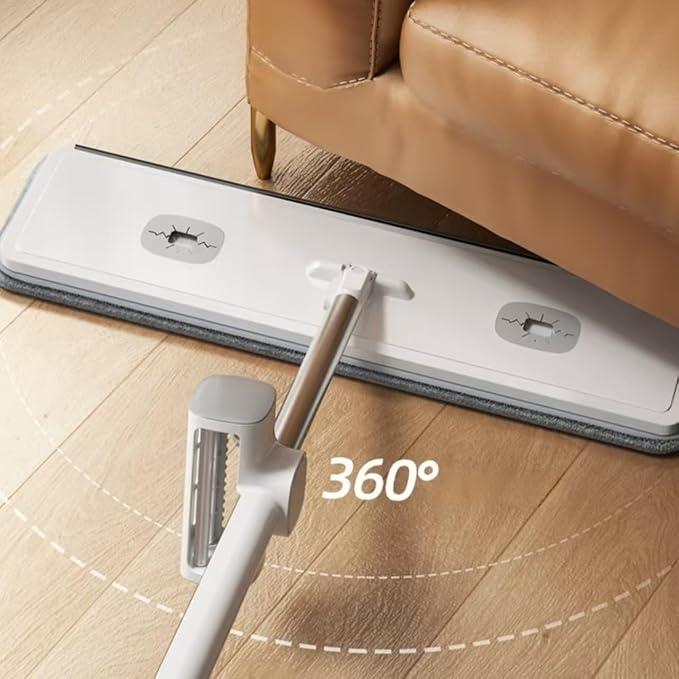 Hands Free Microfiber Mop with 4 Washable Pads, 61" Stainless Steel Handle, Efficient Flat Mop for All Hard Floors