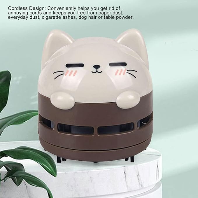 HERCHR Mini Crumb Vacuum Cleaner, Cute Desktop Vacuum Cleaner Desk Dust Cleaner Crumb Sweeper Mini Desk for Home, Office, Cars (Brown)