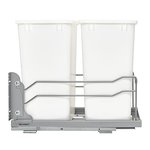 Rev-A-Shelf Double Pullout Trash Cans for Under Kitchen Cabinets 35 Quart 8.75 Gallon with Soft-Close Slides, 14.5" Min Opening, 53WC-1835SCDM-211