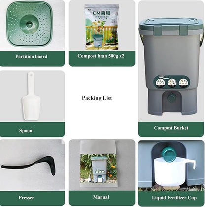 Indoor Compost Bins Compost Bin, 4 Gallon Kitchen Compost Bin, Indoor Countertop Composter Bin with Lid, 100% Non-Smell Compost Bucket , with 1kg/2.2lbs Compost Starter Accelerator Composter Machine