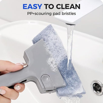 Window Track Cleaner, 4-in-1 Window Groove Cleaning Brush with Scraper and Dust Remover, Multi-Function Gap Cleaning Tool for Window Slider Dead Corners and Grime Removal, 5.31 x 6.3 Inch (Gray 3)
