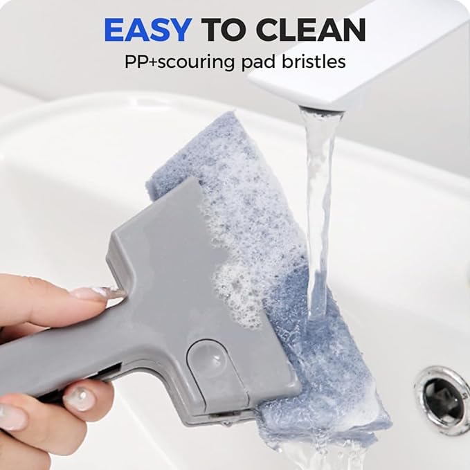 Window Track Cleaner, 4-in-1 Window Groove Cleaning Brush with Scraper and Dust Remover, Multi-Function Gap Cleaning Tool for Window Slider Dead Corners and Grime Removal, 5.31 x 6.3 Inch (Blue 3)