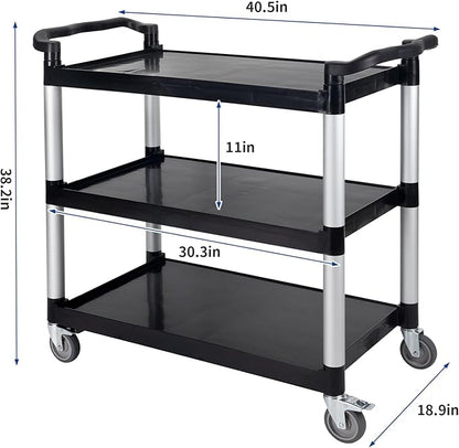 UNICOO® Heavy Duty 3-Tier Rolling Cart, Service Utility Cart on Wheels, 550lbs Capacity, Lockable & Silent Wheels, Anti-Rust, Easy Clean for Restaurant, Office, Dorm, Garage, Kitchen Storage
