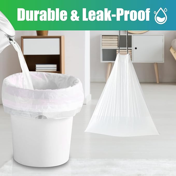 CHARMOUNT Drawstring 4 Gallon Trash Bags, Small Garbage Bags, Unscented Trash Can Liner, 60 Count