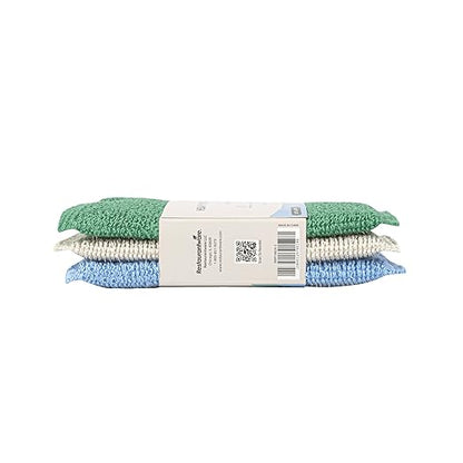 Restaurantware Scouring Pad 60 Count 5.5 x 3.9 Inches Plastic Steel Wool Sponge Metal Scrubber Durable Odor Free Scrubber Multi-Color Blue+Beige+Green Household Cleaning Sponge