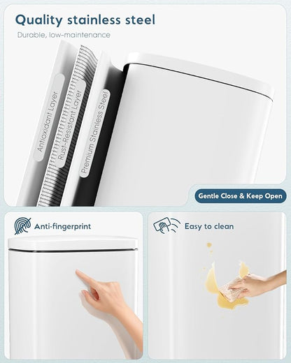 Arlopu13.2 Gallon Step Trash Can, Stainless Steel Garbage Bin, Soft-Close Rubbish Bin with Removable Plastic Inner Bucket, Fingerprint-Proof, Lid Dustbin, Suit for Kitchen Home (White, 50L)