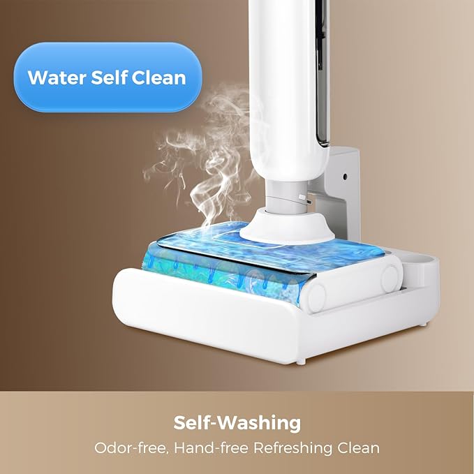 Wet Dry Vacuum Cleaner, 23KPa Vacuum and Mop Combo, 180° Lay-Flat Design with Edge Cleaning, Self-Cleaning Vacuum Mop for Hard Floors, Up to 35 Min Runtime, LED Display & Voice Prompts
