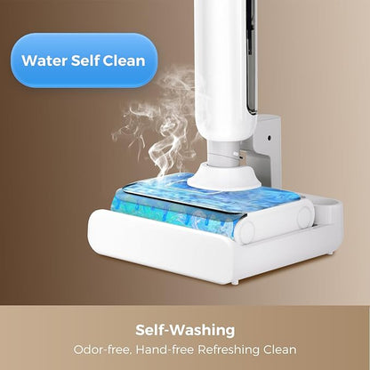 Wet Dry Vacuum Cleaner, 23KPa Vacuum and Mop Combo, 180° Lay-Flat Design with Edge Cleaning, Self-Cleaning Vacuum Mop for Hard Floors, Up to 35 Min Runtime, LED Display & Voice Prompts