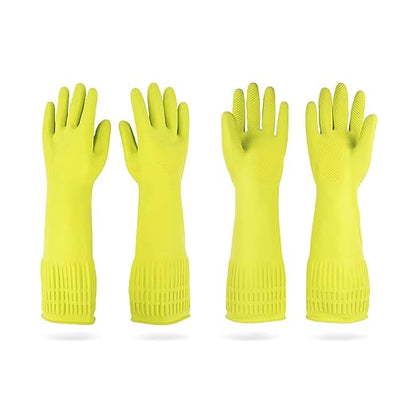 DABOGOSA Mamison 2 Pairs Reusable Waterproof Household Dishwashing Cleaning Rubber Gloves, Non-Slip Kitchen Glove (Green, Medium (Pack of 2))