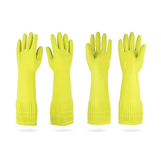 DABOGOSA Mamison 2 Pairs Reusable Waterproof Household Dishwashing Cleaning Rubber Gloves, Non-Slip Kitchen Glove (Green, Large (Pack of 2))