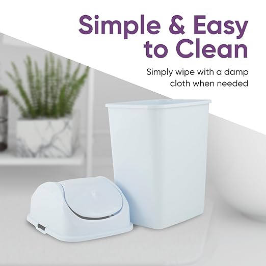Superio Medium Trash Can with Lid 4.5 Gallon Plastic Swing Top Garbage Can Slim Waste Bin for Under Sink/Cabinet, Laundry Room, Kitchen, Office, Bedroom, Bathroom, College Dorm, 18 Qt, White