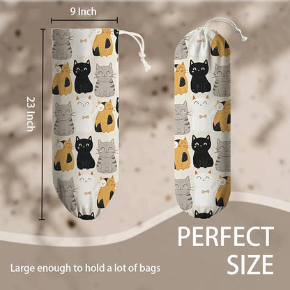 Cat Plastic Bag Holder, Reusable Shopping Bags Storage Dispenser, Lovely Cats Fabric Garbage Trash Bag Dispenser for Home Kitchen Pantry Cabinet, Wall Mount, Kitchen Housewarming Gifts
