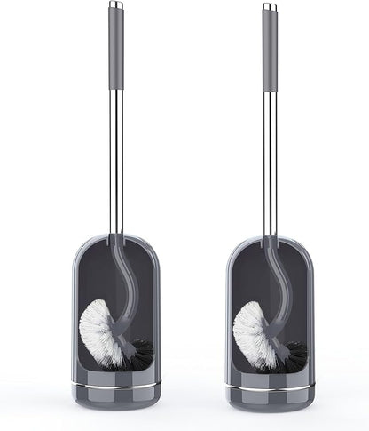 SetSail Toilet Brush and Holder Set, Compact Size Curved Toilet Bowl Brush for Bathroom Deep Cleaning with Stainless Steel Handle Toilet Cleaner Brush, Grey-2p