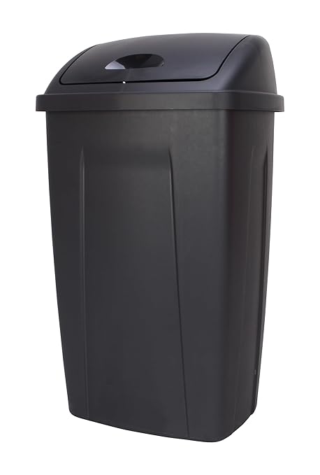 13 Gallon Trash Can, Plastic Swing Top Kitchen Garbage Trash Can, Black