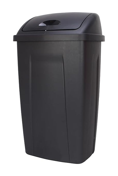 13 Gallon Trash Can, Plastic Swing Top Kitchen Garbage Trash Can, Black