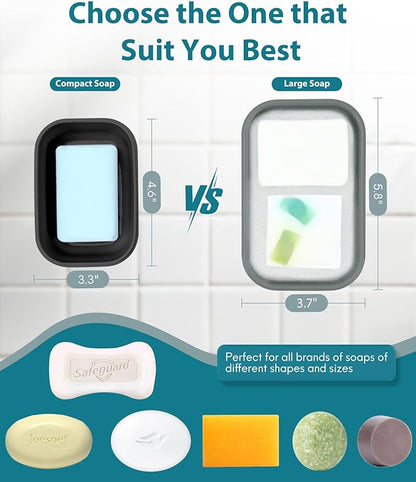 Quatish Large Leakproof Travel Soap Case, Solid Shampoo Bar Holder, Silicone Soap Box with Draining Layer, Enhanced Soap Container, Suitable for Camping, Gym, Bathroom, Outdoor Essentials, Grey