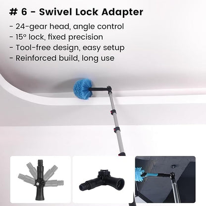 14FT High Reach Cleaning Kit - Includes 12FT Telescoping Extension Pole Bendable Chenille Duster & Microfiber Duster Cobweb Duster Glass Scrubber & Squeegee Swivel Head - for Ceiling Fans Windows