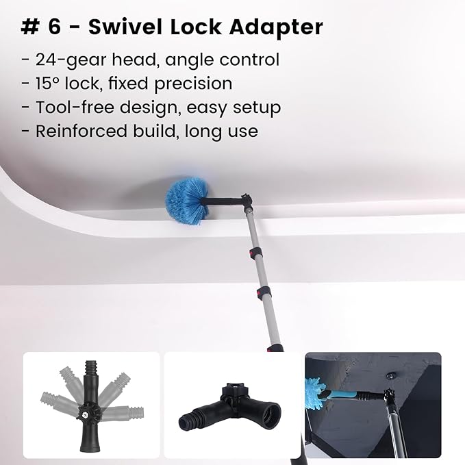 26FT High Reach Cleaning Kit - Includes 24FT Telescoping Extension Pole Bendable Chenille Duster & Microfiber Duster Cobweb Duster Glass Scrubber & Squeegee Swivel Head - for Ceiling Fans Windows