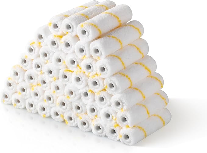 Voomey Paint Roller Covers 4 Inch，1/3" Nap Mini Roller Covers，Roller Covers for Painting，Home Painting Supplies，Pack of 48.