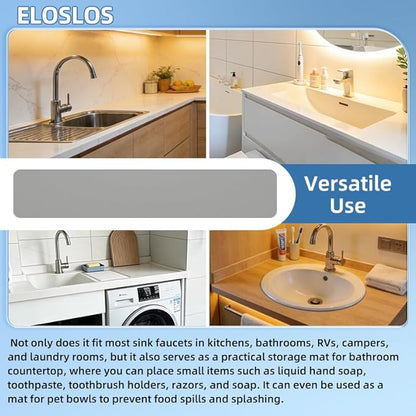 30"L x 5.5"W Customizable Sink Faucet Mat for Kitchen Sink 2 Holes & 3 Holes, DIY Cut for Oval/Rectangle/Square Faucets, Extra Long Quick-Drying Absorbent Splash Guard Counter Protector, Gray