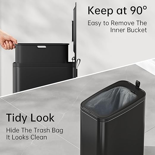 Small Bathroom Trash Can with Lid Soft Close, Step Pedal, 1.6 Gallon Black Stainless Steel Garbage Can with Removable Inner Bucket, Includes 60 Trash Bags for Home Bedroom