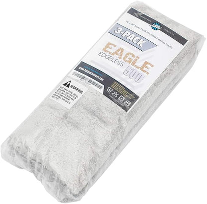 The Rag Company - Eagle Edgeless 500 (3-Pack) Professional Korean 70/30 Blend Super Plush Microfiber Detailing Towels, 500GSM, 16in x 24in, Ice Grey