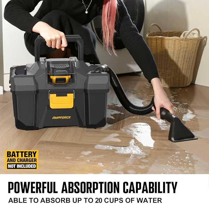 20V Cordless Wet Dry Vacuum, 2 Gallon Vacuum Cleaner, Powerful Suction, Four Nozzles, A Replacement Cartridge (Battery Not Included)